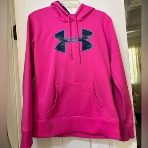 Under Armour Vibrant Pink Hoodie with Blue Logo M